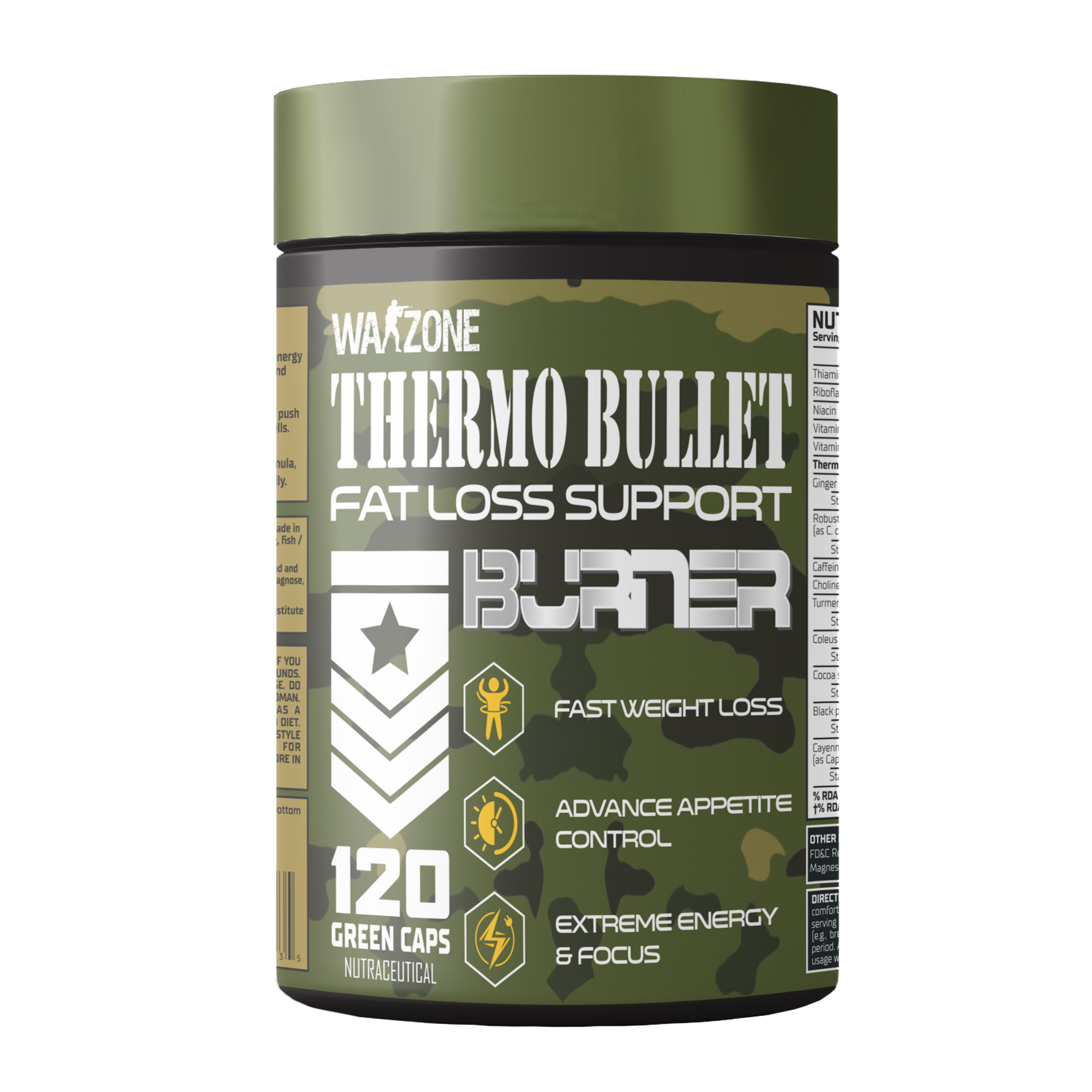 Warzone Thermo Bullet Fat Burner Capsule – 120 Green Capsules