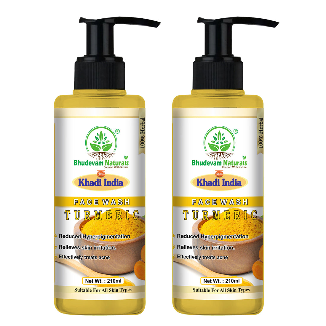Bhudevam Naturals Khadi Turmeric Face Wash – Fights Acne, Reduces Pimples & Adds Radiance- 420ML (Pack of 2)