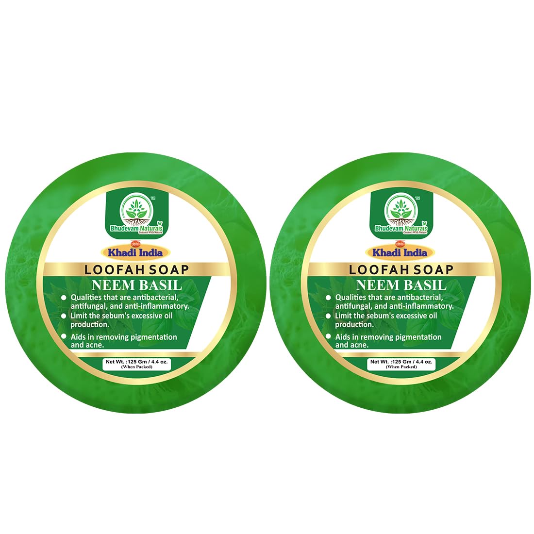 Bhudevam Naturals Khadi Neem & Basil Loofah Soap – Skin Purifying Exfoliating Soap Bar for Daily Use - 250GM (Pack of 2)