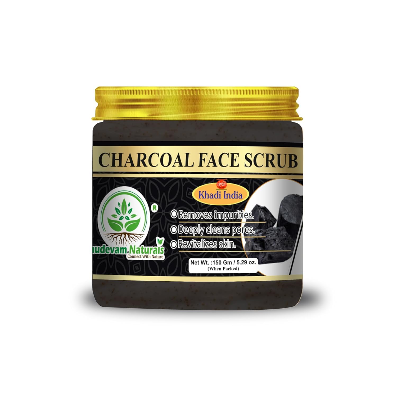 Bhudevam Naturals Khadi Charcoal Face Scrub for Blackheads, Acne, Oil Control, Deep Cleansing & Skin Detox Exfoliation- 150GM