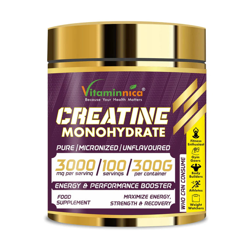 Vitaminnica Pure Creatine Monohydrate Powder - Unflavored Muscle Builder, 300g, 100 Serv