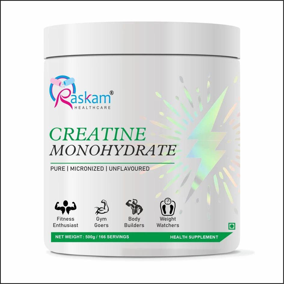 Raskam Creatine Monohydrate powder for Muscle Building & Performance - 166 Servings (Unflavoured, 500gm)