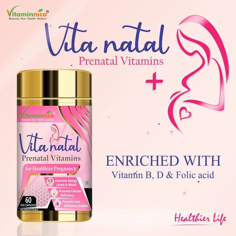 Vitaminnica Vita Natal Prenatal Capsules - Pregnancy Support for Mom & Baby, 60 Veg Count