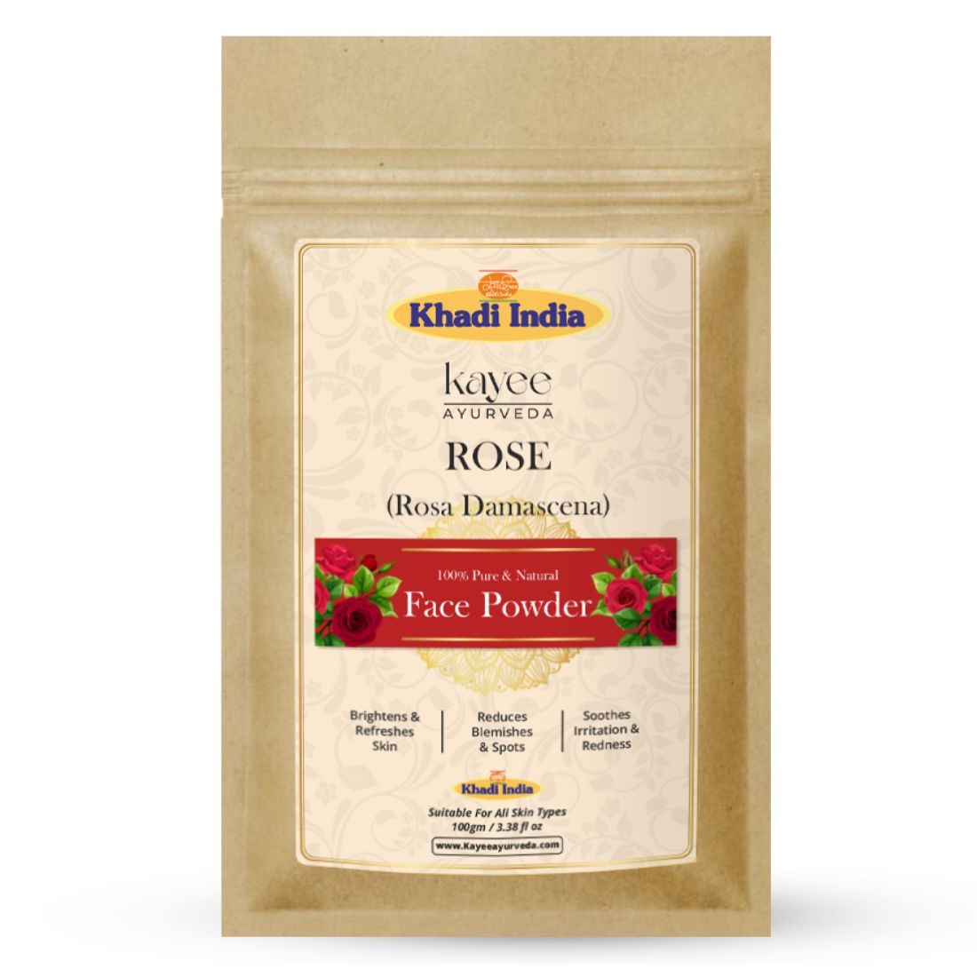Kayee Ayurveda Rose Face Powder for Face | Natural Rose Powder for Glowing, Fresh & Radiant Skin | Ayurvedic Rose Petal Powder for Face Care, Skin Cleansing & Beauty Routine | Suitable for All Skin Types | 100 g