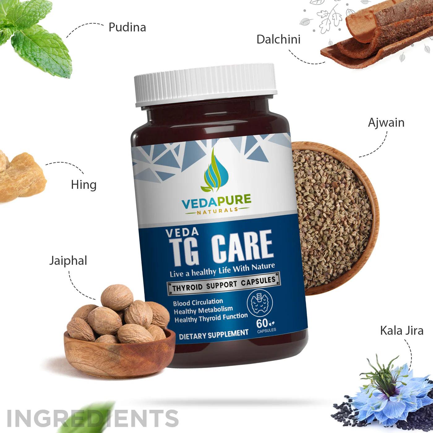 Vedapure Naturals TG Care Capsules Thyroid supplement For Men & women- 60 Capsules