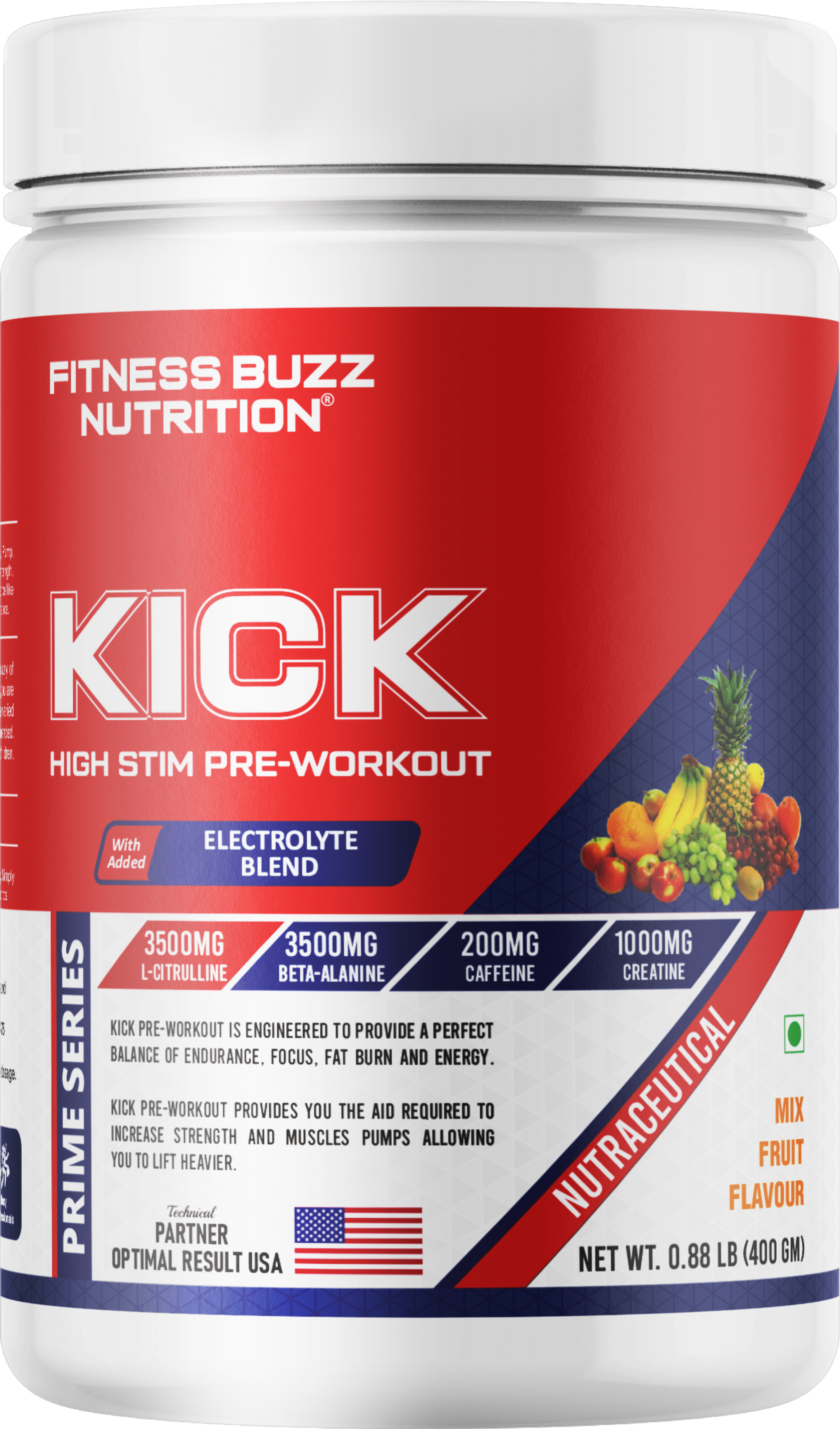 FB Nutrition Kick High Stim Pre-Workout Supplement - Mix Fruit - 400gm