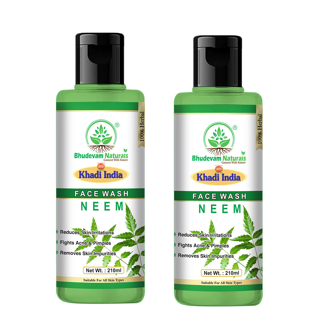Bhudevam Naturals Khadi Neem Face Wash for Clear & Healthy Skin – 420ML (Pack of 2)