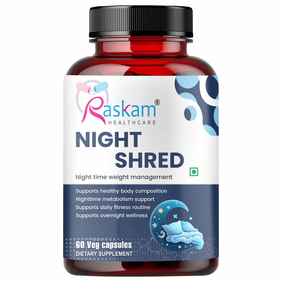 Raskam Night Shred Capsules | Advanced Night Time Fat Burner For Men Women | Natural Sleep | Appetite Suppressant | Powerful Thermogenic | Weight Loss Supplement -60 Capsules