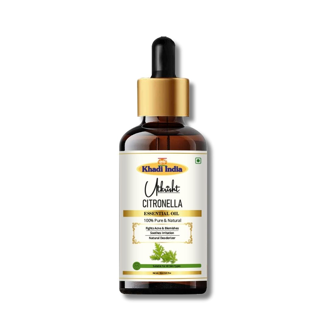 Khadi Citronella Essential Oil | Pure & Natural Citronella Oil for Home & Body Care | Essential Oil for Fresh Aroma & Outdoor Insect Protection | Aromatherapy & Diffuser Oil | 15 ml