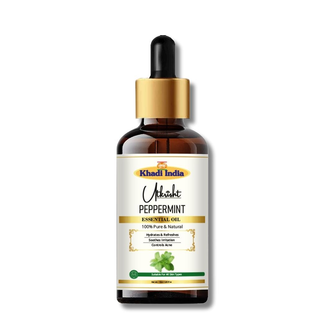Khadi Peppermint Essential Oil | Pure & Natural Peppermint Oil for Hair & Scalp Care | Herbal Essential Oil for Dandruff & Scalp Refreshing | Cooling Aroma for Hair Care & Aromatherapy | 15 gm