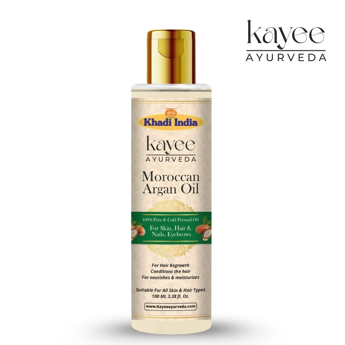 Kayee Ayurveda Moroccan Argan Oil for Hair & Skin | Natural Argan Oil for Dry & Frizzy Hair, Scalp Nourishment, Hair Conditioning, Skin Moisturization, Smoothness & Natural-Looking Shine | 100 ml