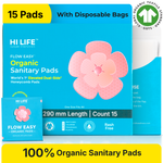 Hi Life Flow Easy Organic Period Pads 280mm | 100% Organic Cotton Top Sheet Sanitary Napkins for Regular & Medium Flow (Pack of 15)