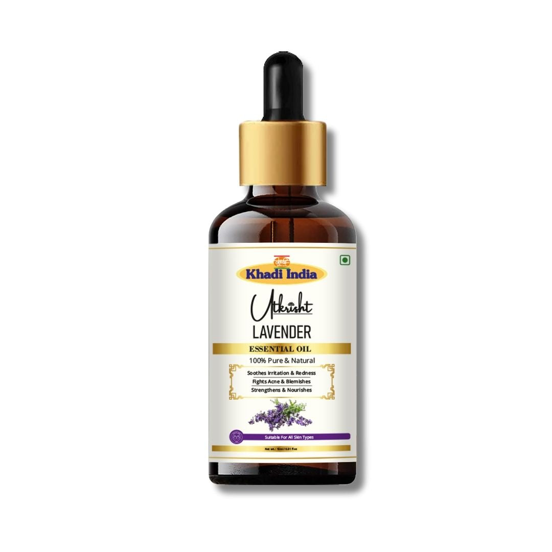 Khadi Lavender Essential Oil | Pure & Natural Lavender Oil for Face, Skin & Aromatherapy | Floral Essential Oil for Relaxation, Calm & Bedtime Routine | 15 ml
