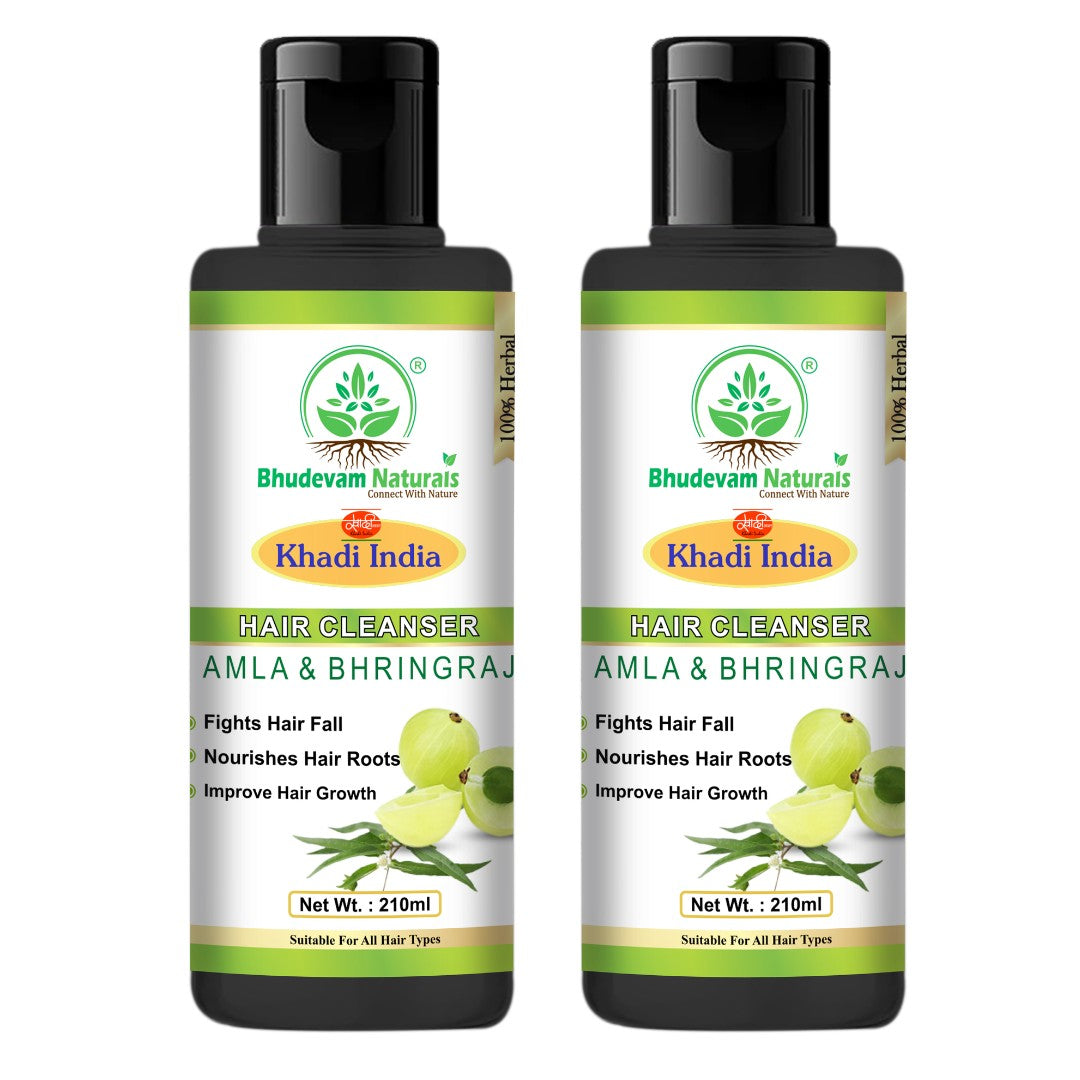 Bhudevam Naturals Khadi Amla Bhringraj Herbal Shampoo for Hair Fall Control & Strong Hair- 420ML (Pack of 2)