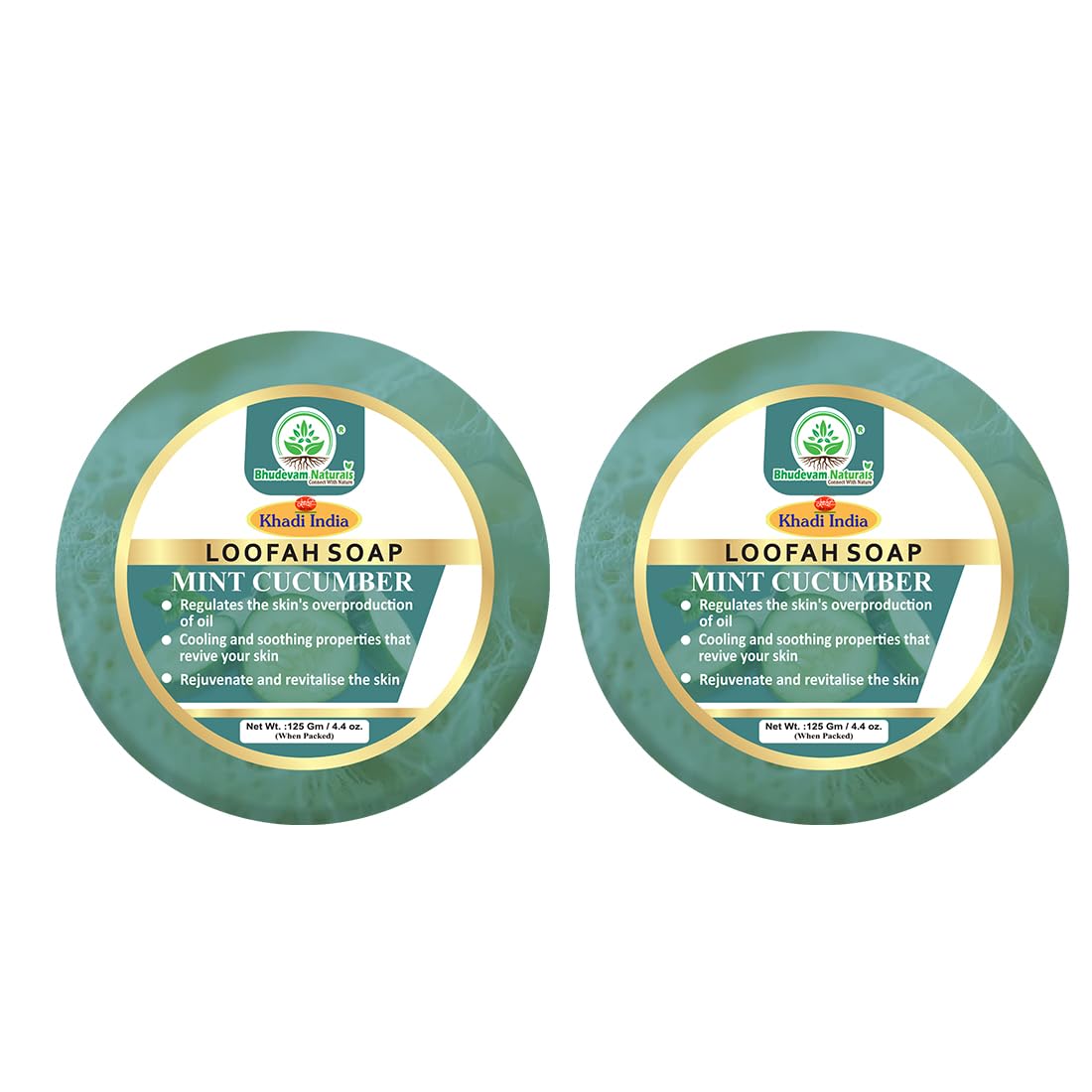 Bhudevam Naturals Khadi Mint Cucumber Loofah Soap – Natural Exfoliating Bath Soap for Cool & Refreshing Skin - 250GM (Pack of 2)