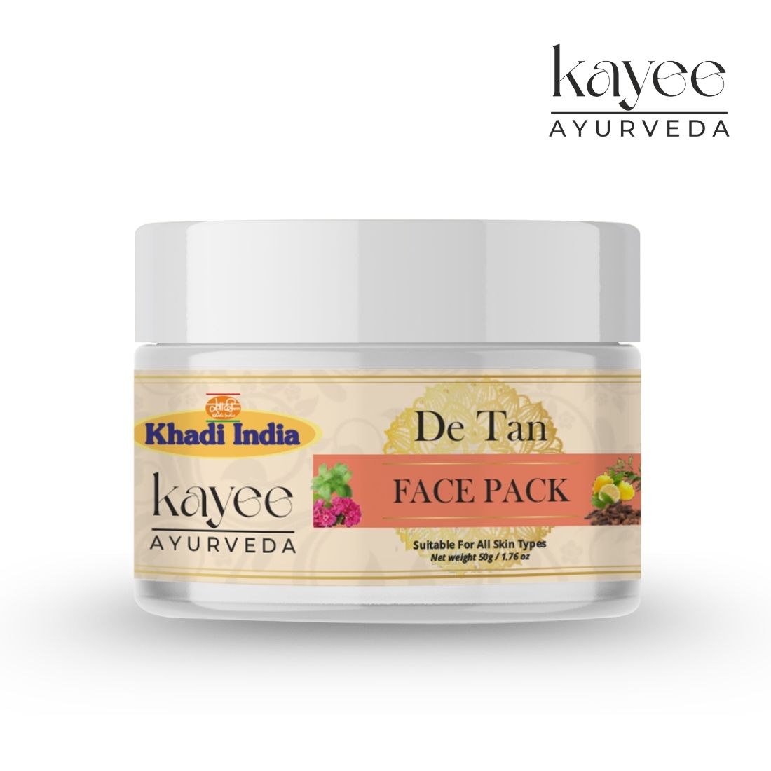 Kayee Ayurveda De-Tan Face Pack for Men & Women | Herbal Face Pack for Tanned, Dull & Uneven-Looking Skin | Helps Remove Surface Impurities, Excess Oil & Dead Skin Cells for Fresh, Smooth & Radiant-Looking Skin