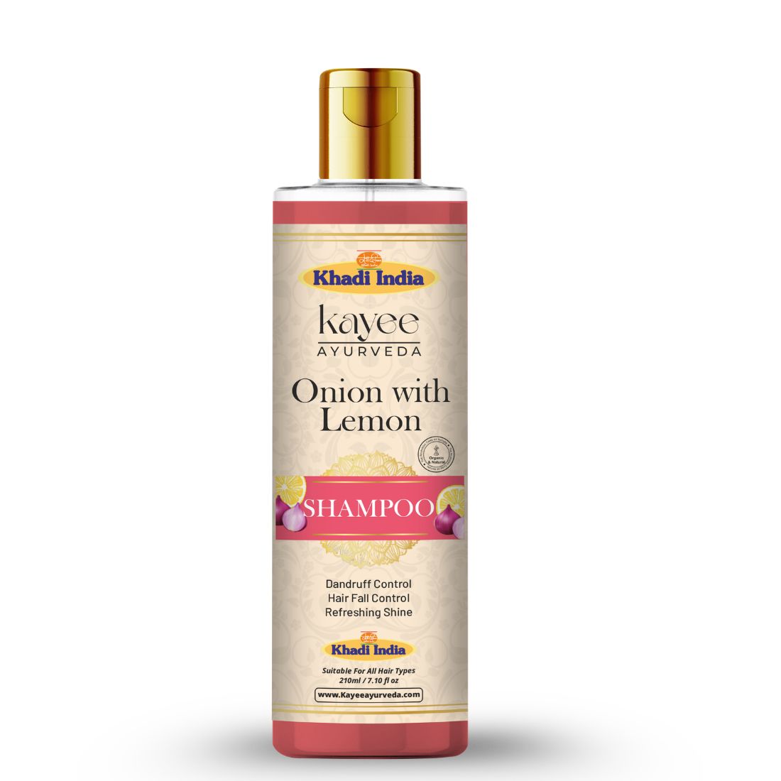 Kayee Ayurveda Onion With Lemon Shampoo for Hair Growth & Hair Fall Care | Herbal Hair Shampoo with Onion & Lemon for Scalp Cleansing, Hair Nourishment, Oil Control, Freshness, Smoothness & Natural Shine | 210 ml