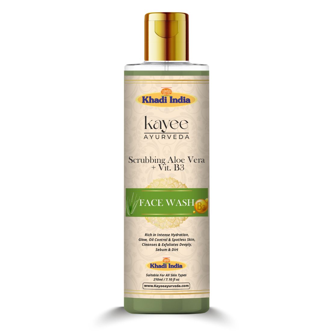 Kayee Ayurveda Scrubbing Aloe Vera + Vitamin B3 Face Wash for Men & Women | Gentle Exfoliating Facial Cleanser with Aloe Vera & Niacinamide | Helps Remove Dirt, Excess Oil & Dead Skin Cells for Fresh, Smooth & Healthy-Looking Skin | 210 ml