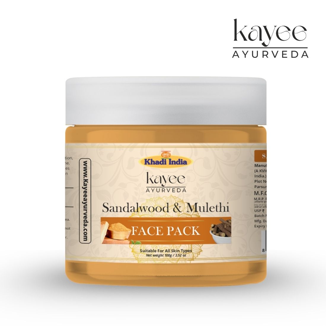 Kayee Ayurveda Sandalwood & Mulethi Face Pack for Men & Women | Herbal Facial Mask with Chandan & Licorice for Dull & Uneven-Looking Skin | Helps Remove Dirt, Excess Oil & Surface Impurities for Soft, Smooth & Radiant-Looking Skin