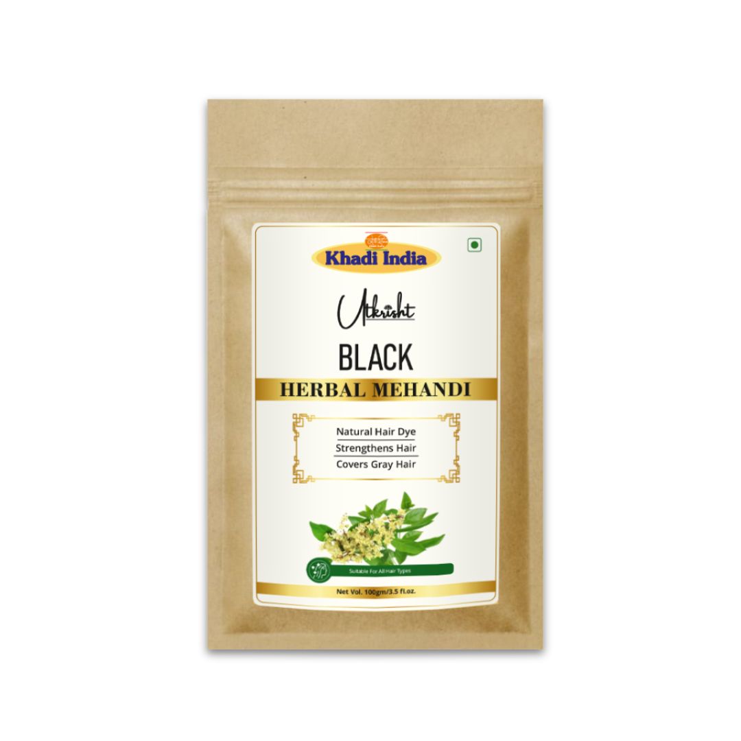 Khadi Black Hair Mehndi | Natural Henna-Based Hair Colour | With Amla, Bhringraj & Neem | Helps Cover Grey Hair & Condition Hair | 80 gm