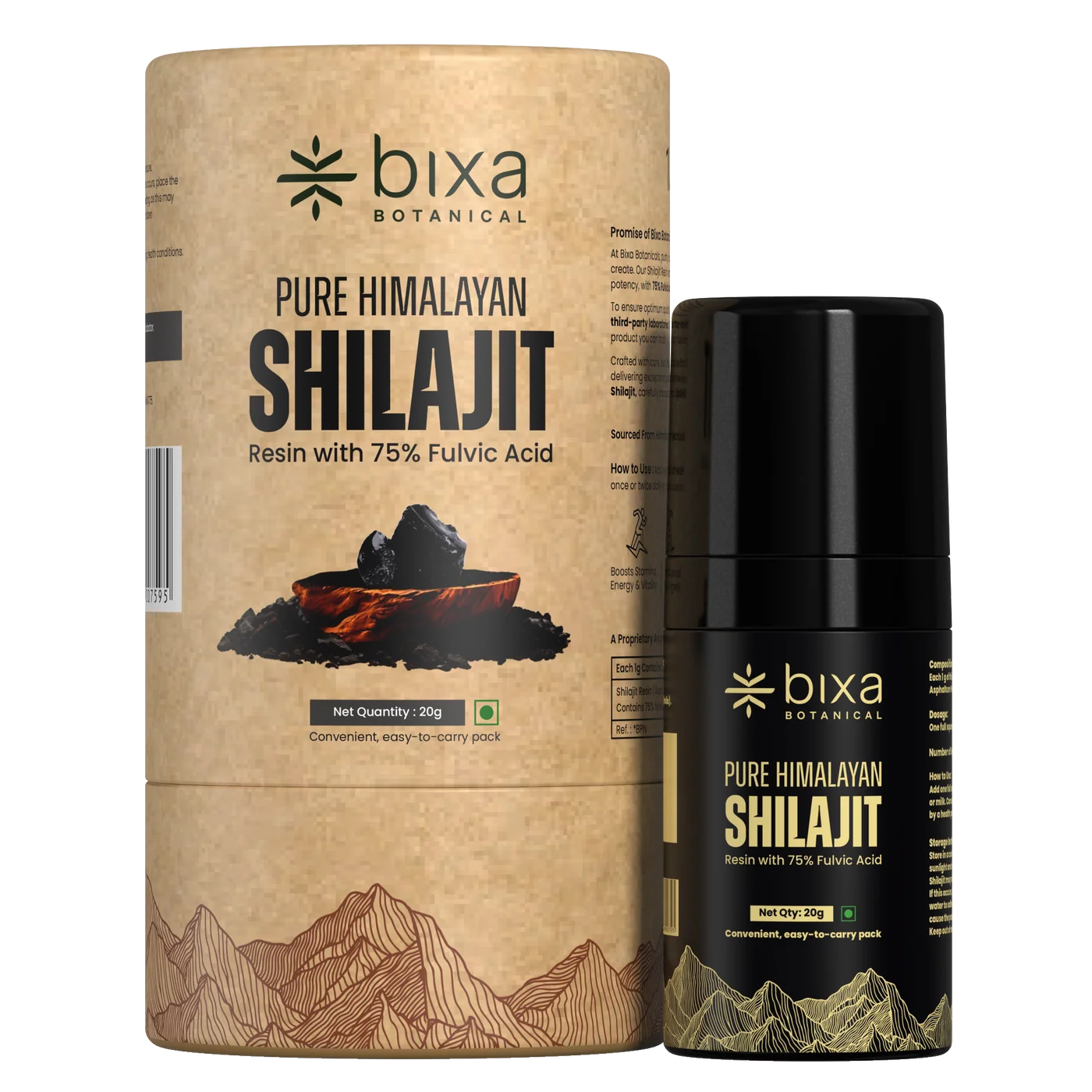 Bixa Botanical Pure Himalayan Shilajit Resin Pump (20g) | High-Potency 75% Fulvic Acid & Mess-Free Precision Dose Dispenser