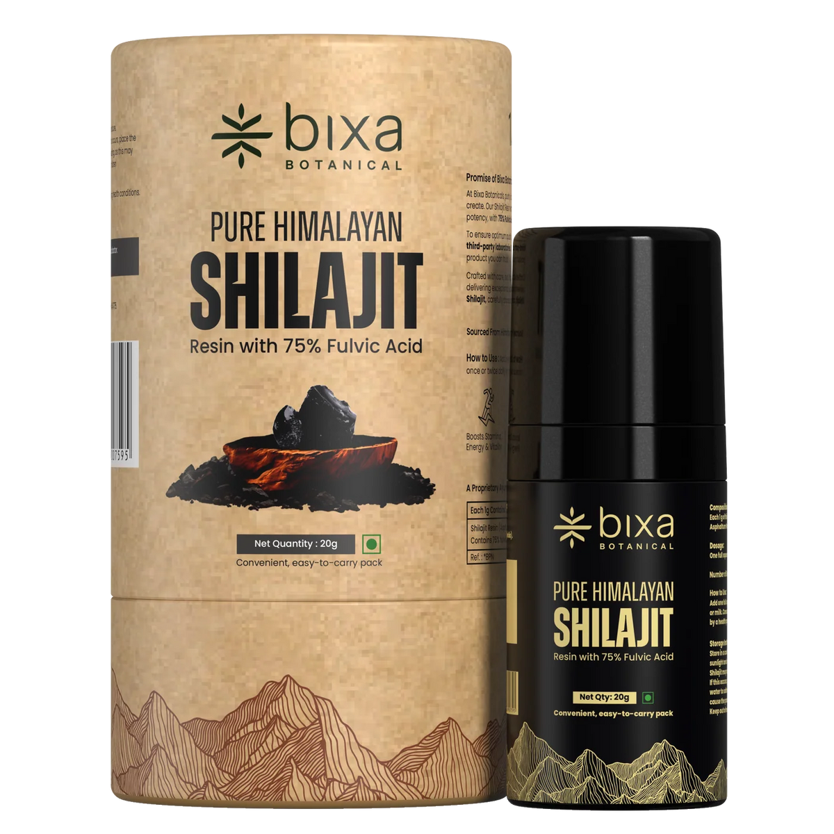 Bixa Botanical Pure Himalayan Shilajit Resin Pump (20g) | High-Potency 75% Fulvic Acid & Mess-Free Precision Dose Dispenser