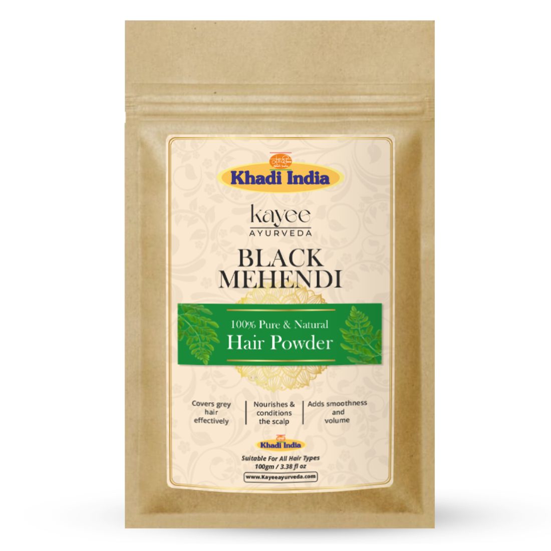 Kayee Ayurveda Black Mehendi Hair Powder, Herbal Hair Colour Powder for Black & Dark Brown-Looking Hair, Helps Cover the Appearance of Grey Hair, Traditional Mehendi Hair Care for Women & Men | 100 g