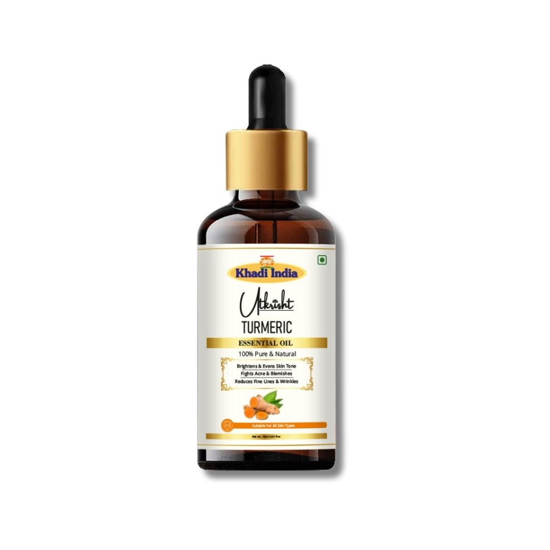 Khadi Turmeric Essential Oil | Pure & Natural Turmeric Oil for Face & Body Care | Essential Oil for Glowing-Looking Skin, Oily & Acne-Prone Skin | Herbal Aromatherapy & Massage Oil | 15 ml