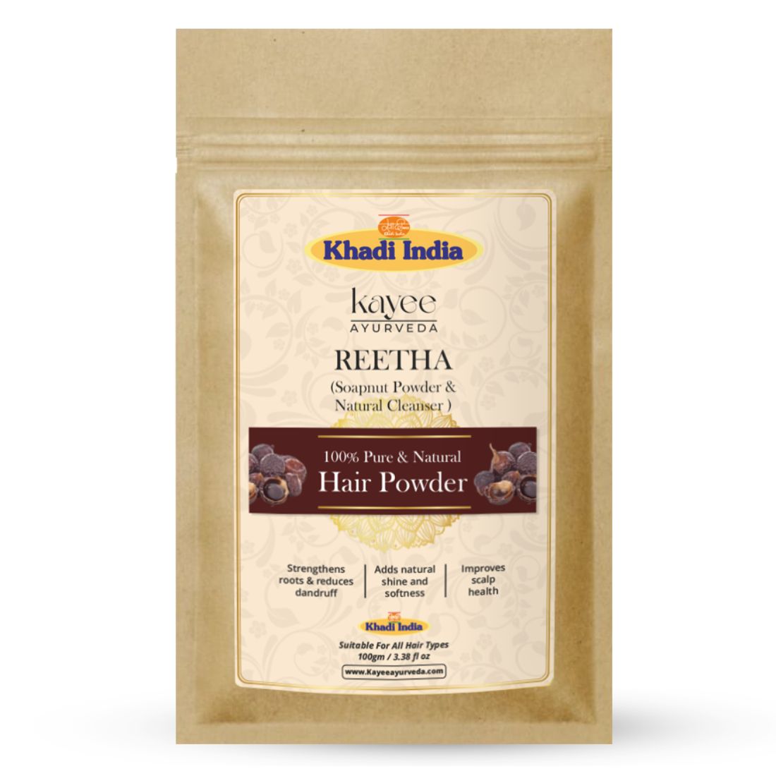 Kayee Ayurveda Reetha Hair Powder, Herbal Soapnut Powder for Hair & Scalp Cleansing, Helps Remove Excess Oil, Dirt & Buildup, Natural Hair Care Powder for Soft, Clean & Healthy-Looking Hair | 100 g