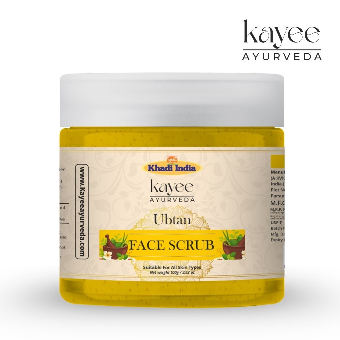 Kayee Ayurveda Ubtan Face Scrub for Glowing & Smooth Skin | Herbal Ayurvedic Ubtan Facial Scrub for Gentle Exfoliation, Deep Cleansing & Dead Skin Removal | Helps Remove Dirt, Excess Oil & Impurities for Soft, Fresh & Radiant-Looking Skin