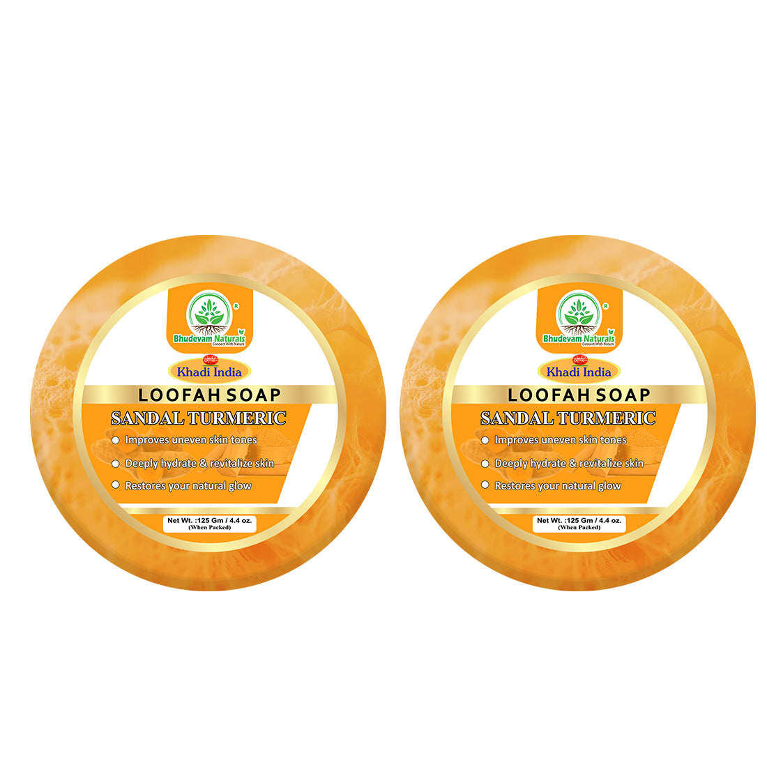 Bhudevam Naturals Khadi Sandal Turmeric Loofah Soap – Natural Exfoliating Bath Soap for Glowing & Clear Skin- 250GM (Pack of 2)