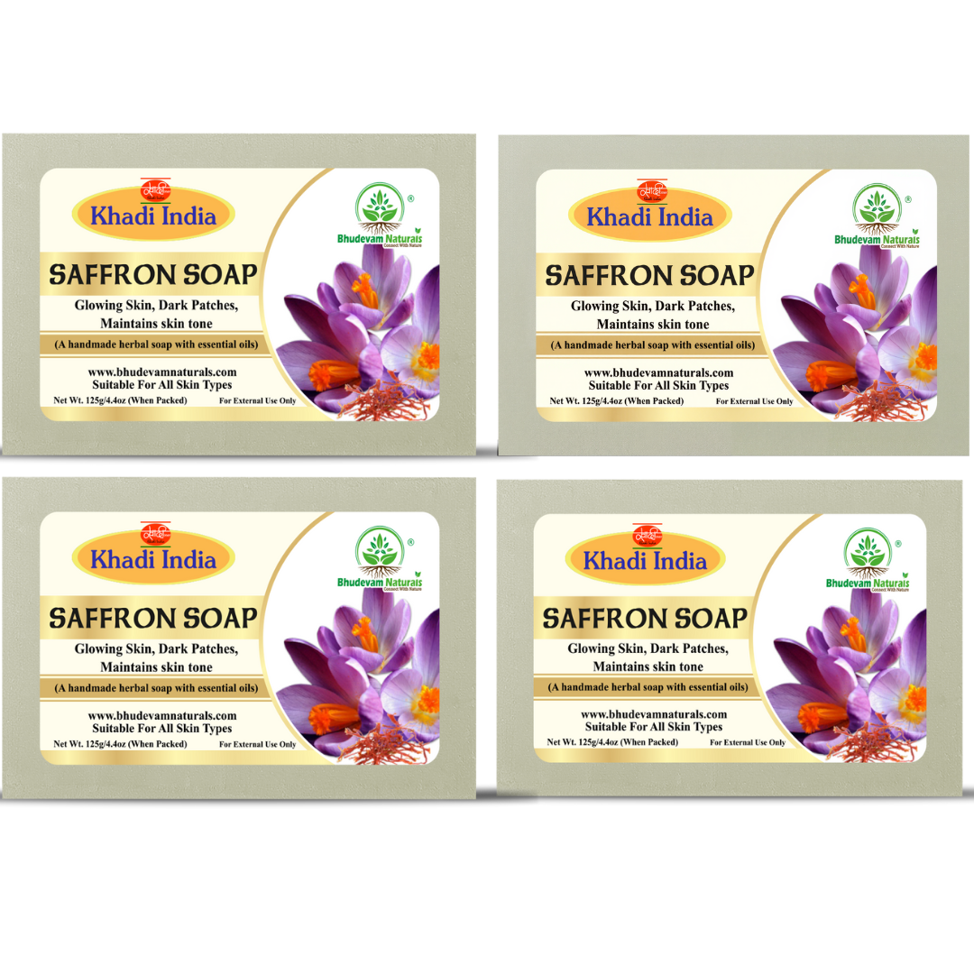Bhudevam Naturals Khadi Saffron Handmade Bath Soap for Skin Brightening & Glow Boosting - 500GM (Pack of 4)