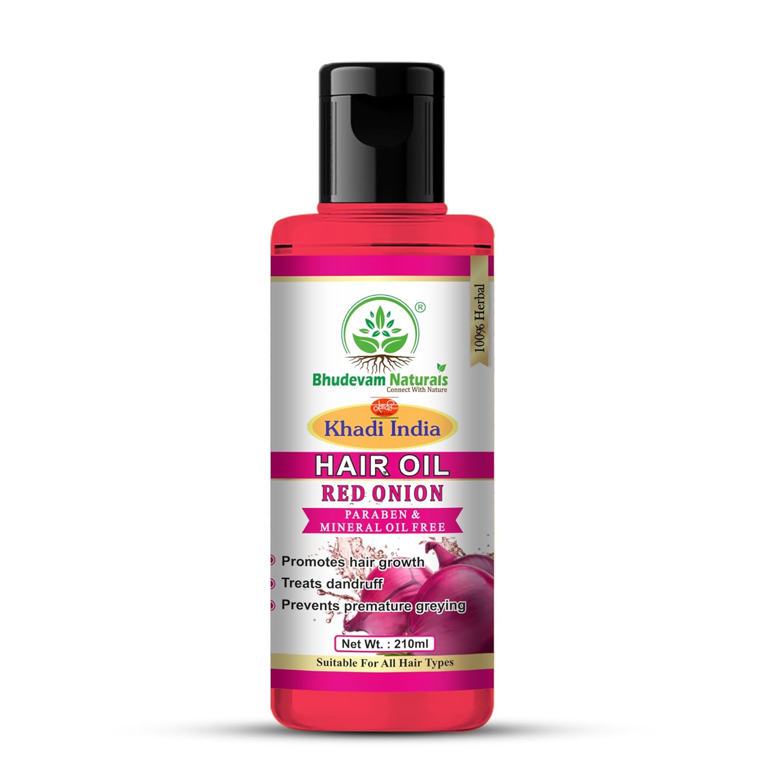 Bhudevam Naturals Khadi Red Onion Hair Oil for Nourished Scalp & Healthy Hair- 210ML