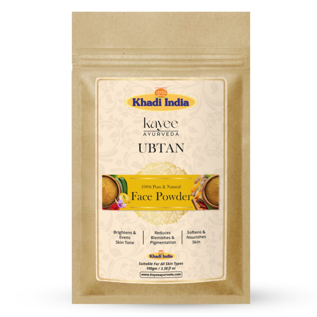 Kayee Ayurveda Ubtan Face Powder for Face | Traditional Ayurvedic Herbal Ubtan Powder for Glowing, Fresh & Radiant-Looking Skin | Natural Face Pack Powder for Cleansing, Skin Care & Beauty Routine | Suitable for All Skin Types | 100 g