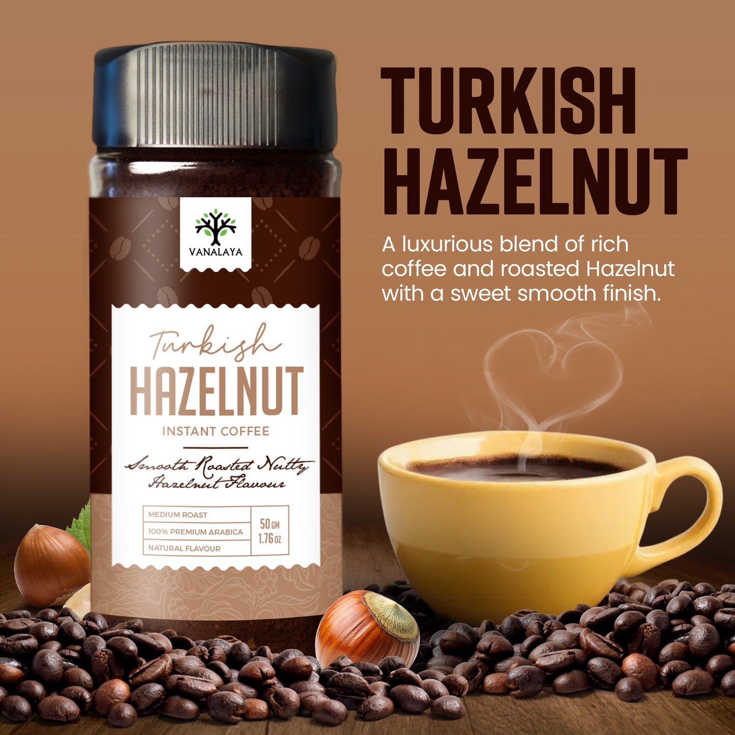 Vanalaya Turkish Hazelnut Flavoured Instant Coffee Rich Smooth Taste