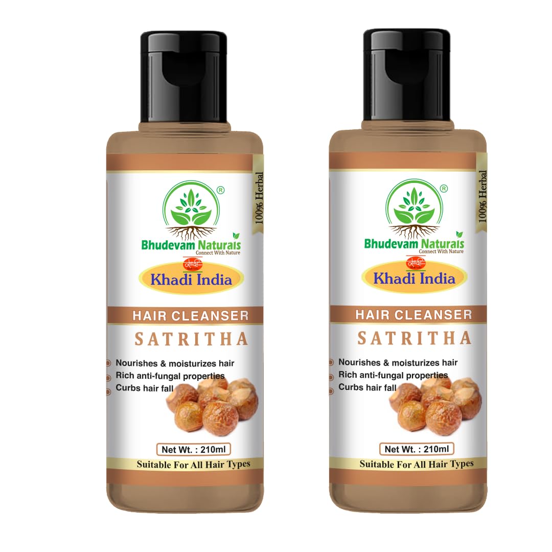 Bhudevam Naturals Khadi Satritha Hair Cleanser – Natural Care for Thick & Healthy Hair- 420ML (Pack of 2)