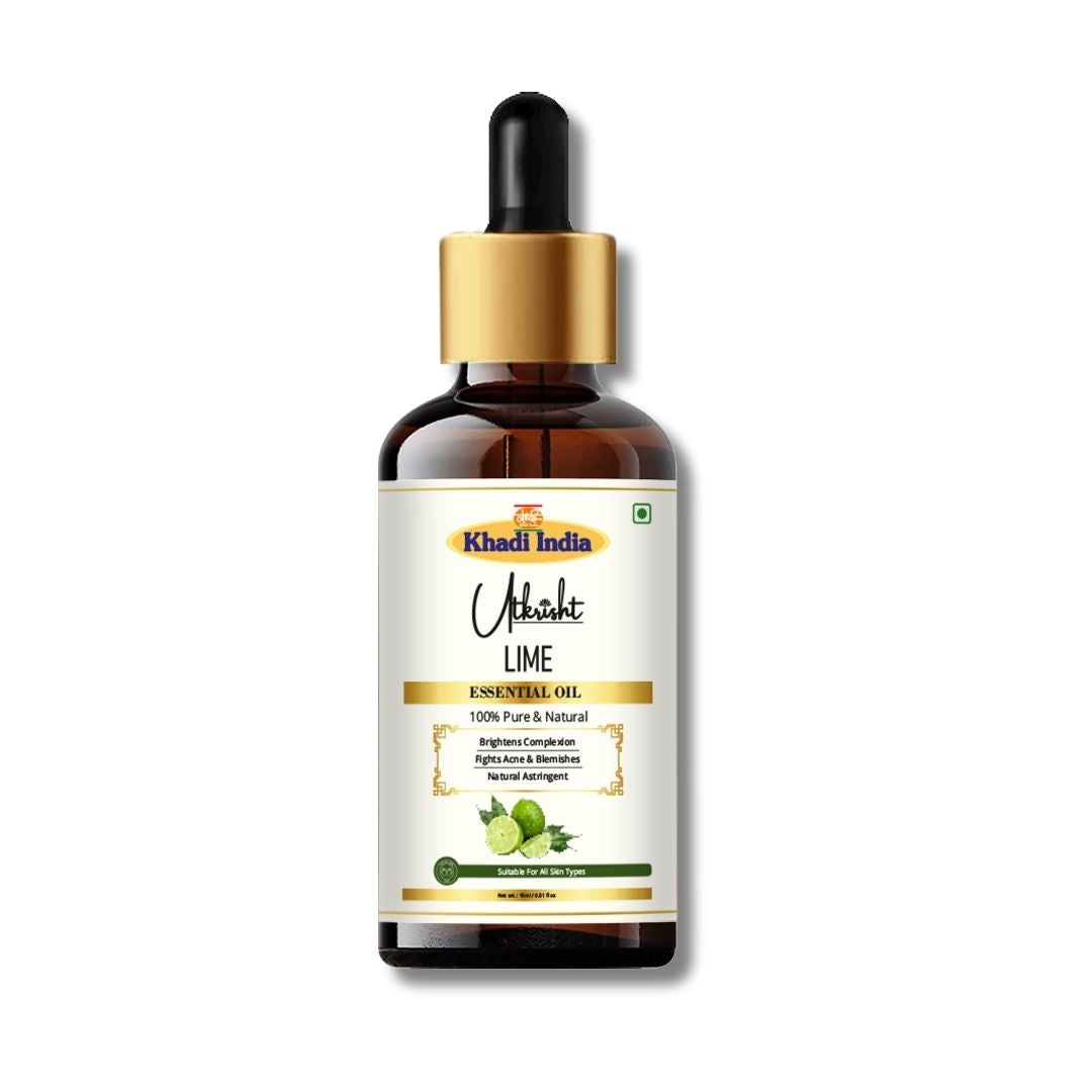 Khadi Lime Essential Oil | Pure & Natural Lime Oil for Face & Skin Care | Essential Oil for Oily & Acne-Prone Skin | Brightening & Refreshing Aromatherapy Oil | 15 ml