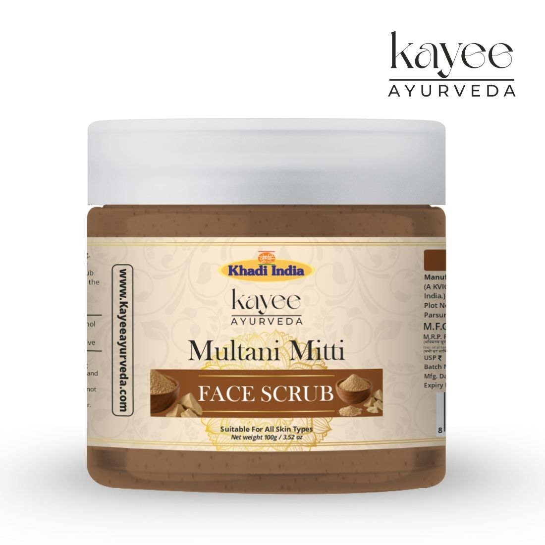 Kayee Ayurveda Multani Mitti Face Scrub for Deep Cleansing & Exfoliation | Herbal Fuller’s Earth Facial Scrub for Removing Dead Skin Cells, Excess Oil & Impurities | Helps Leave Skin Smooth, Soft, Fresh & Naturally Radiant