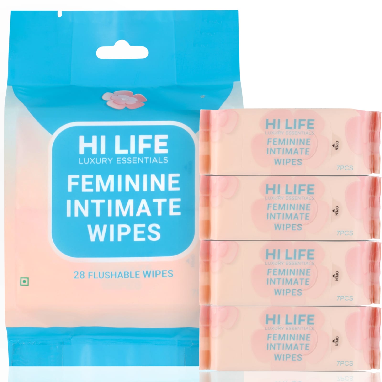 Hi Life Feminine Intimate Wipes (Flushable, Pack of 28) | pH-Balanced Daily Intimate Care Wipes with Chamomile & Aloe Vera Extract