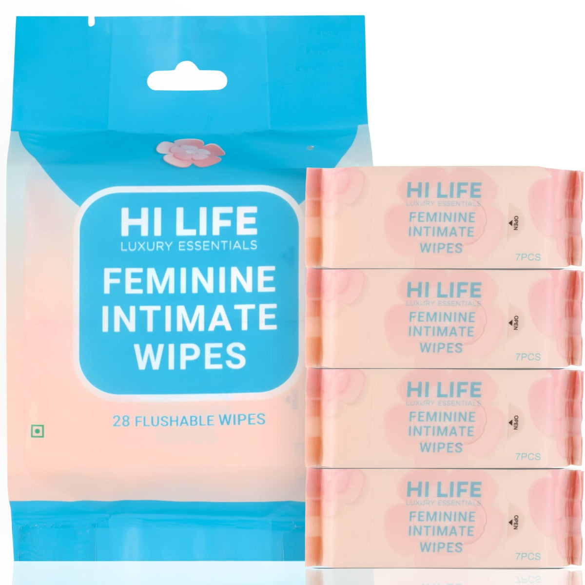 Hi Life Feminine Intimate Wipes (Flushable, Pack of 28) | pH-Balanced Daily Intimate Care Wipes with Chamomile & Aloe Vera Extract