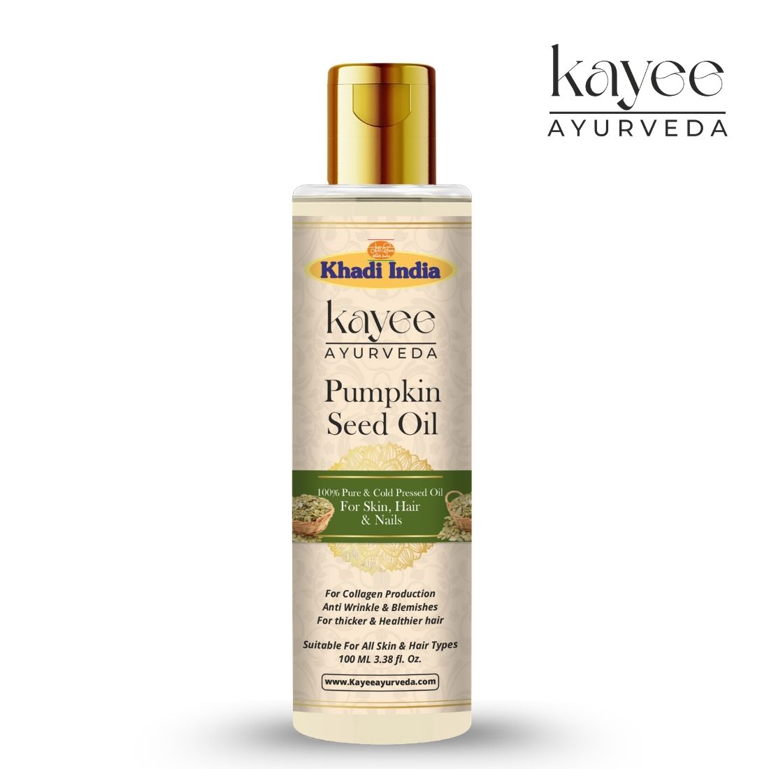 Kayee Ayurveda Pumpkin Seed Oil for Skin, Hair & Nails | Natural Pumpkin Seed Oil for Hair & Scalp Nourishment, Dry Skin Moisturization, Nail & Cuticle Care, Hair Conditioning & Natural Shine | 100 ml