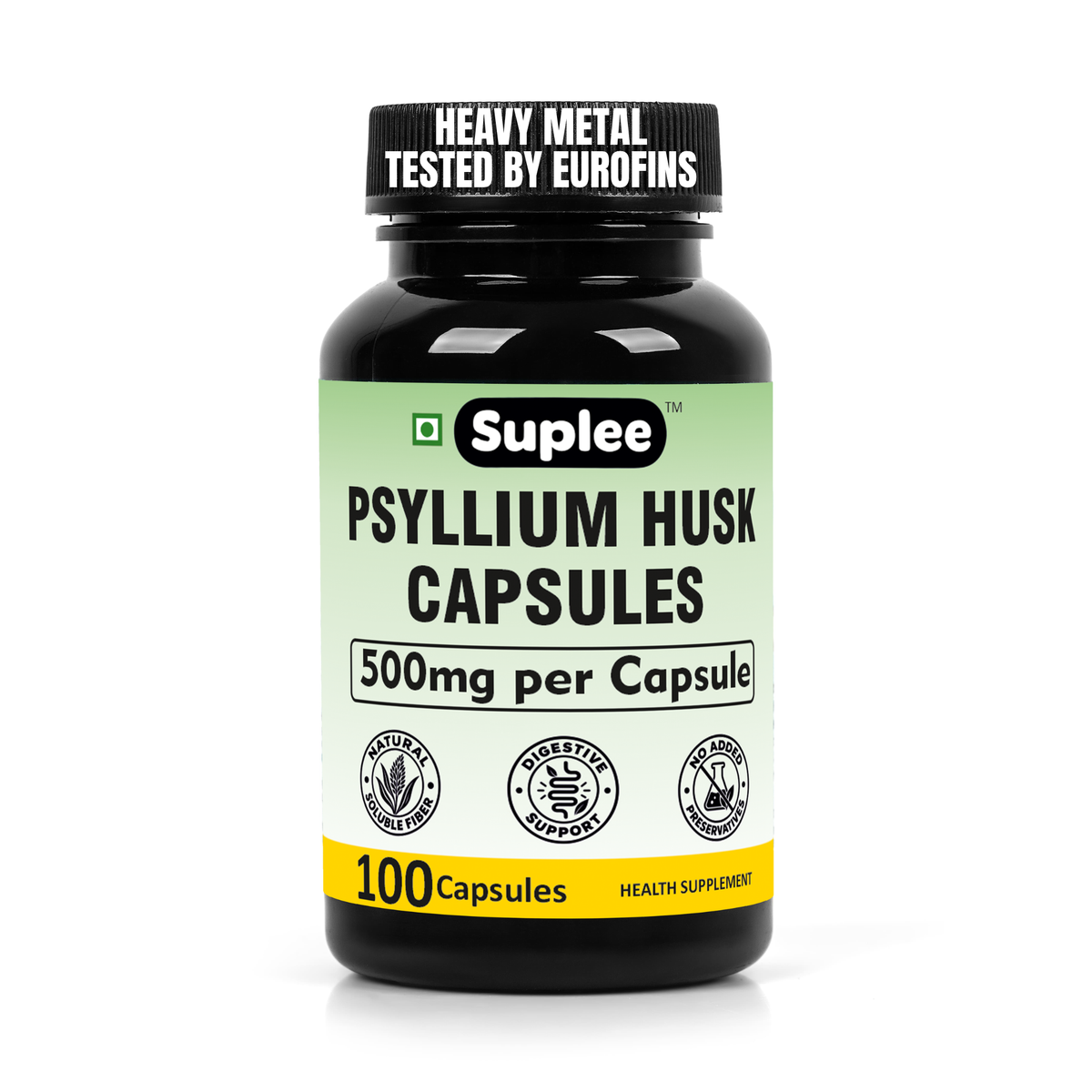 Psyllium Husk Capsules 500mg | Isabgol Fiber Supplement | 100 Veg Capsules