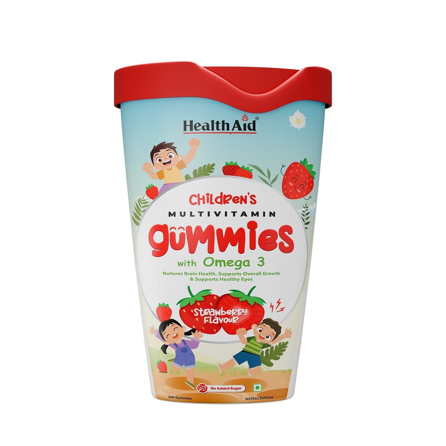 HealthAid Children's Multivitamin Gummies with Omega 3 (Strawberry Flavour) - 60 Gummies