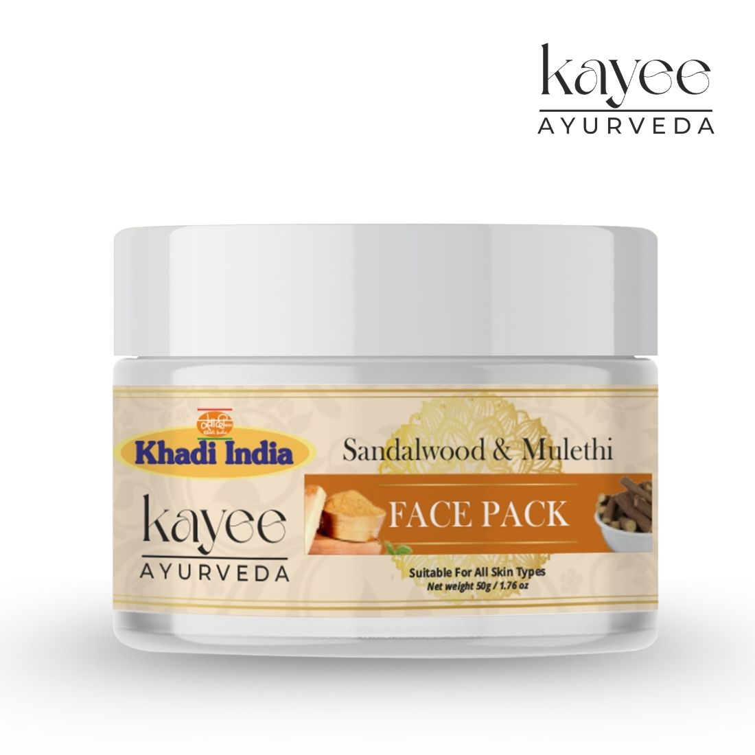 Kayee Ayurveda Sandalwood & Mulethi Face Pack for Men & Women | Herbal Facial Mask with Chandan & Licorice for Dull & Uneven-Looking Skin | Helps Remove Dirt, Excess Oil & Surface Impurities for Soft, Smooth & Radiant-Looking Skin
