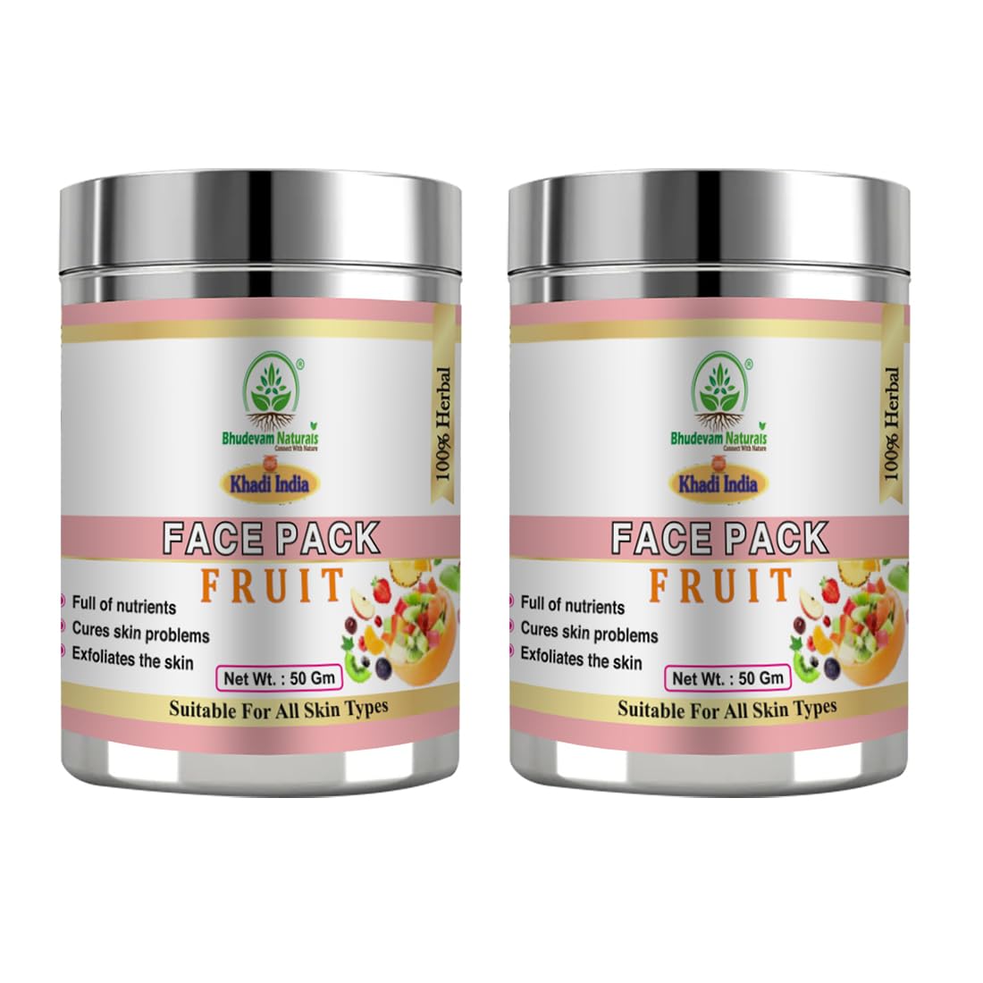 Bhudevam naturals Khadi Herbal Fruit Face Pack for Soft, Smooth & Radiant Skin- 100GM (Pack of 2)