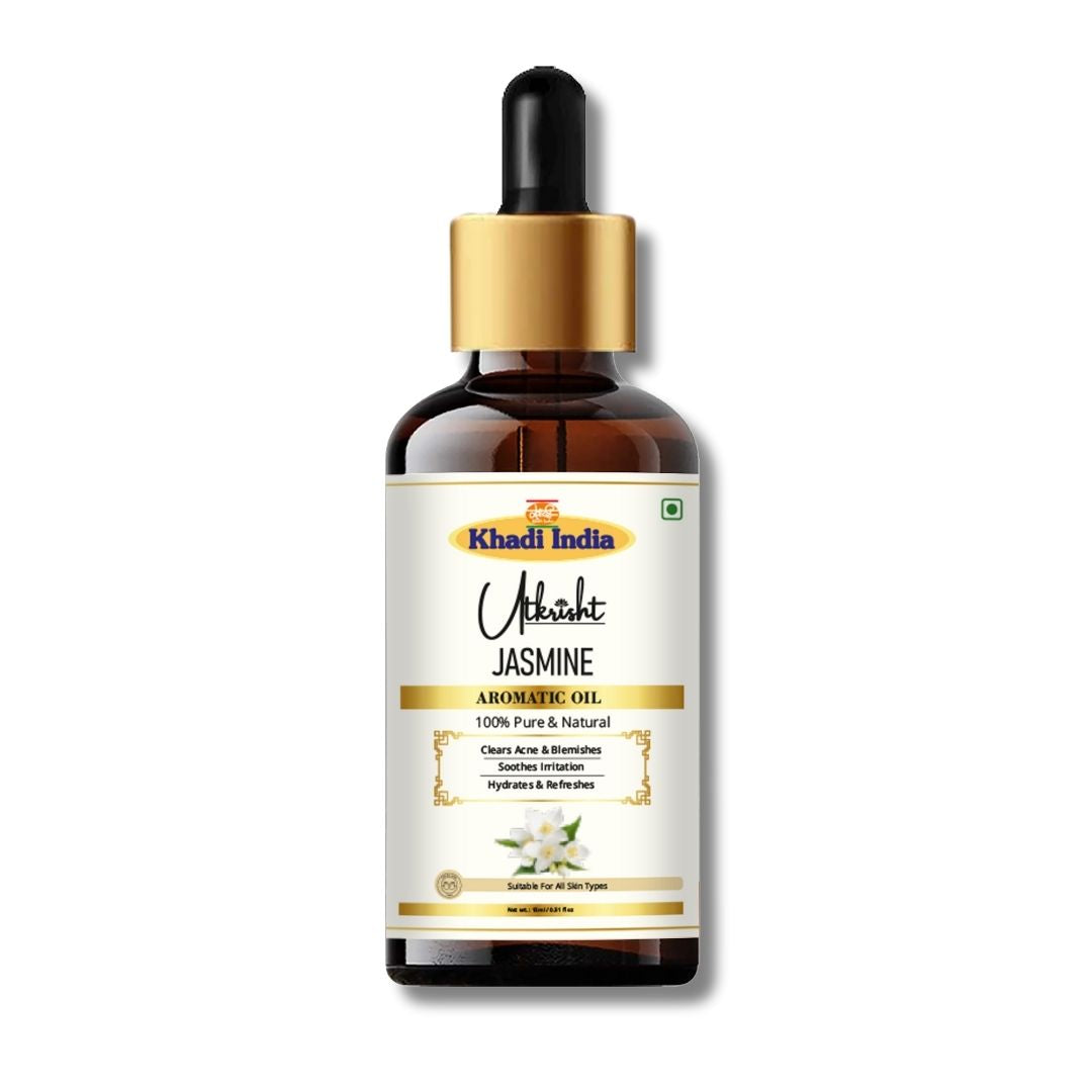 Khadi Jasmine Essential Oil | Pure & Natural Jasmine Oil for Face & Skin Care | Floral Essential Oil for Glowing-Looking Skin, Aromatherapy & Relaxation | 15 ml