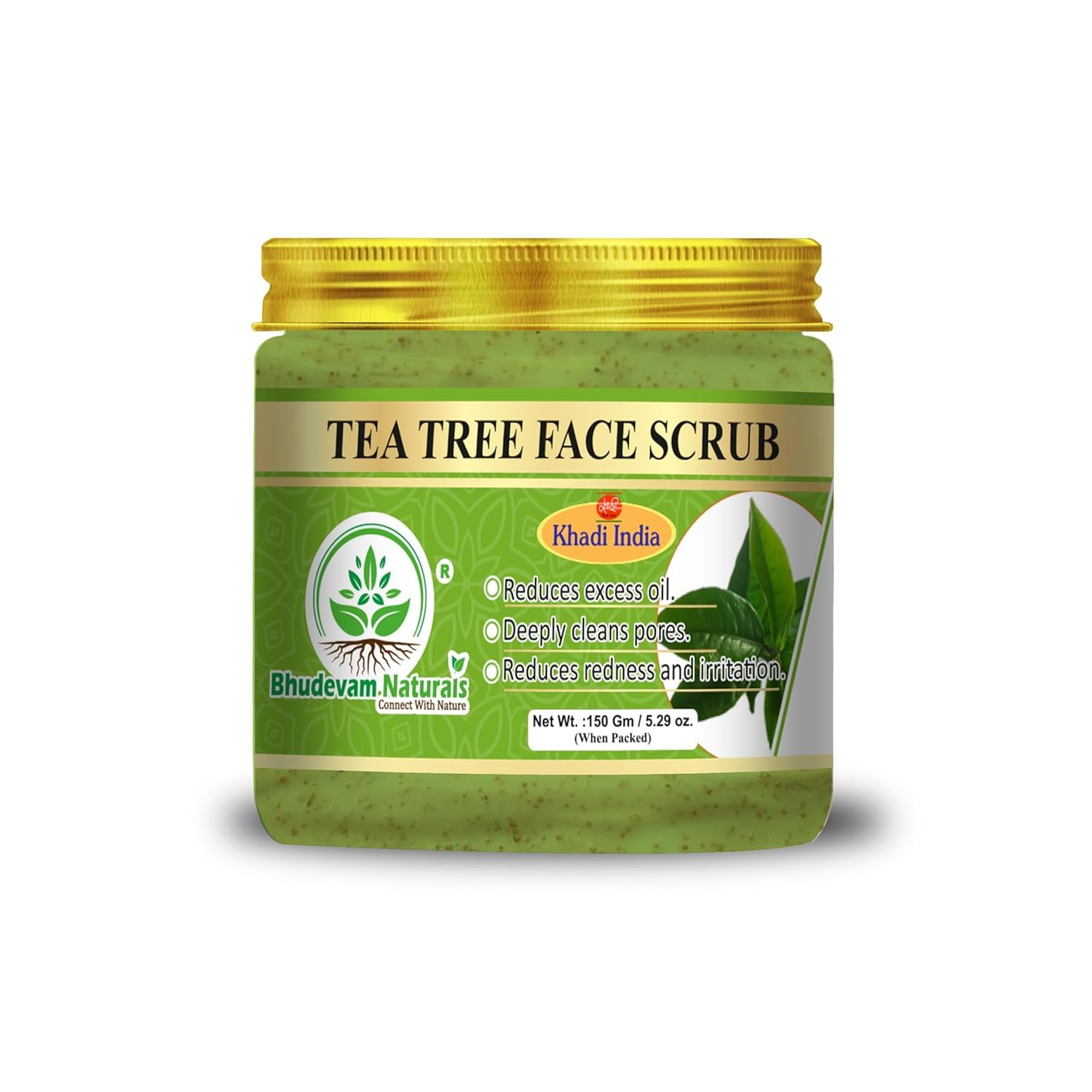 Bhudevam Naturals Khadi Tea Tree Face Scrub – Deep Cleansing Exfoliator for Acne, Pimples & Oil Control for Clear Skin- 150GM