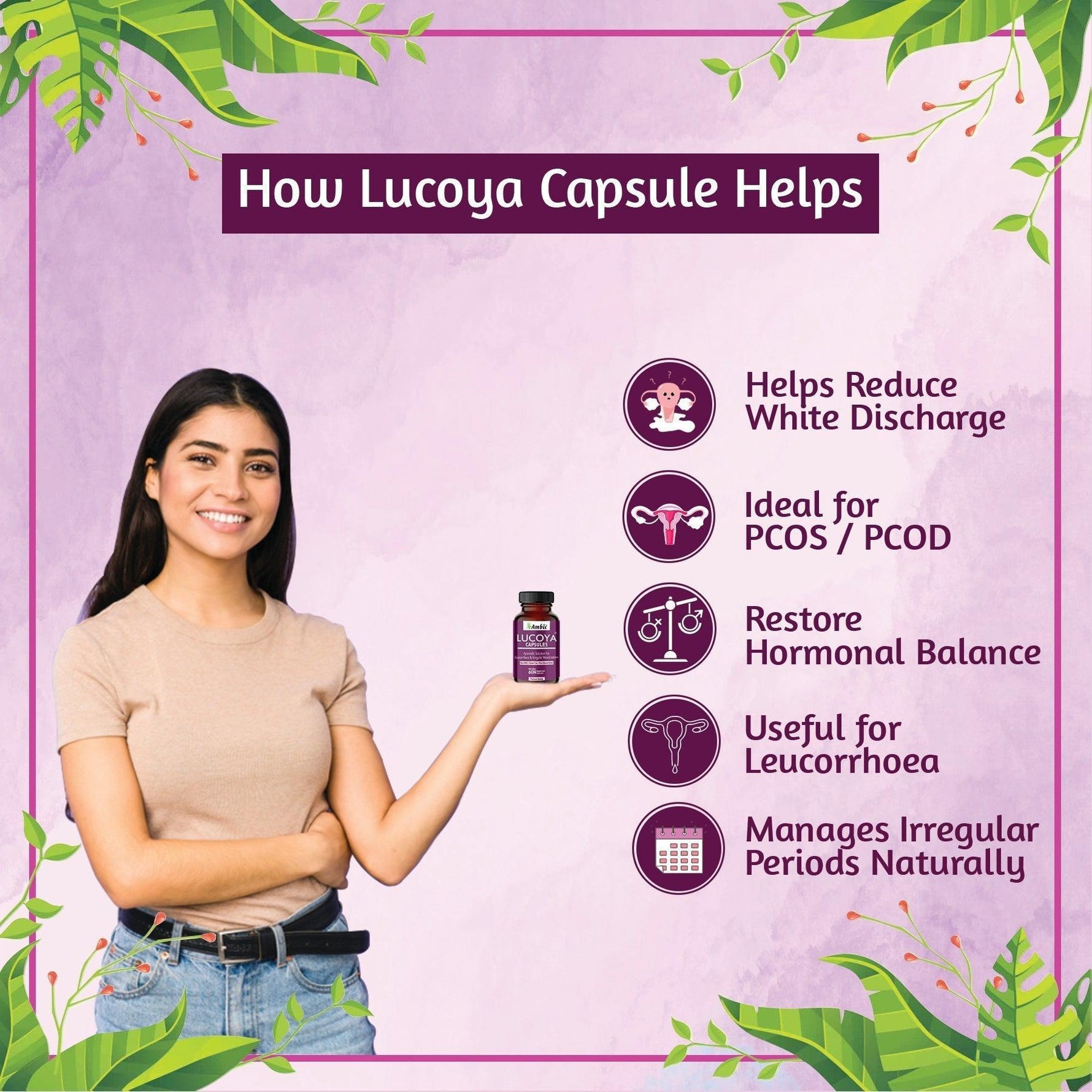 Ambic Lucoya Vegetarian Capsule for Leucorrhoea & Women’s Health (60 Each)