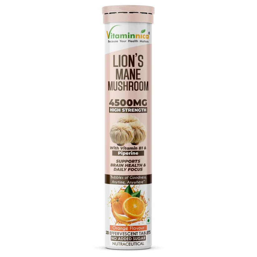 Vitaminnica Lion’s Mane Effervescent Tablets - Brain Boost, Focus & Memory Support, 20 Count