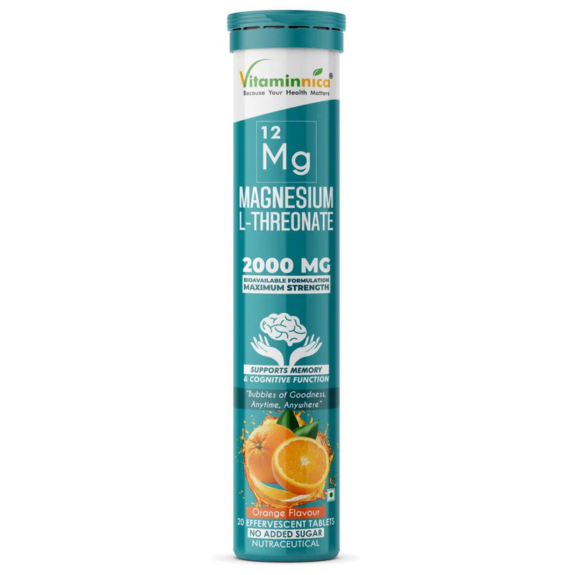 Vitaminnica Magnesium L-Threonate Effervescent Tablets - Brain Health & Focus Support, 20 Count